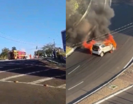 Carro pega fogo em acesso à Ponte JK e deixa trânsito lento em Teresina