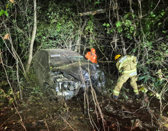 Mulher fica presa às ferragens após carro sair da pista na BR-343