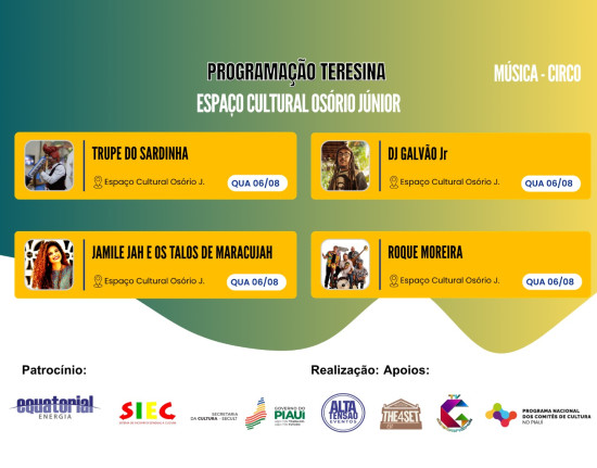 Cultura na Praça: música e circo gratuitos nesta quarta (6)