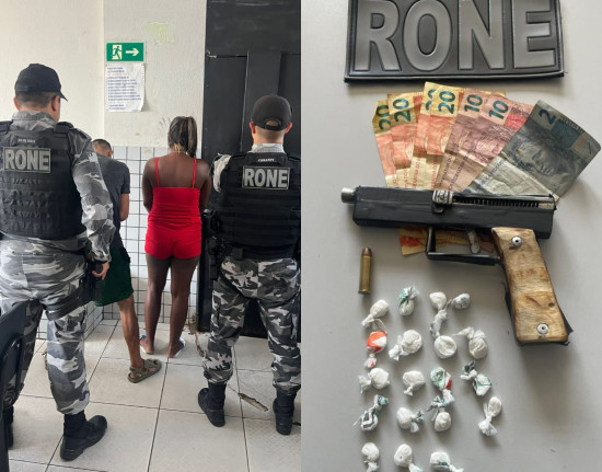 Dupla é presa com arma e drogas durante ação da PM na zona Norte