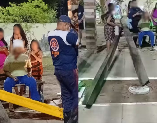 Estrutura de madeira cai no Parque da Cidadania e deixa dois feridos