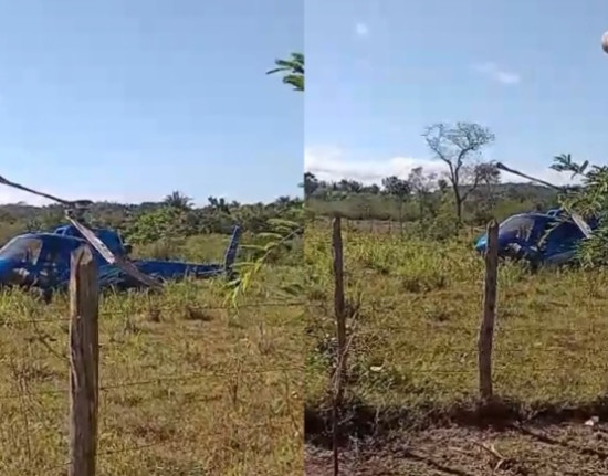 Queda de helicóptero em quintal deixa seis pessoas feridas em José de Freitas