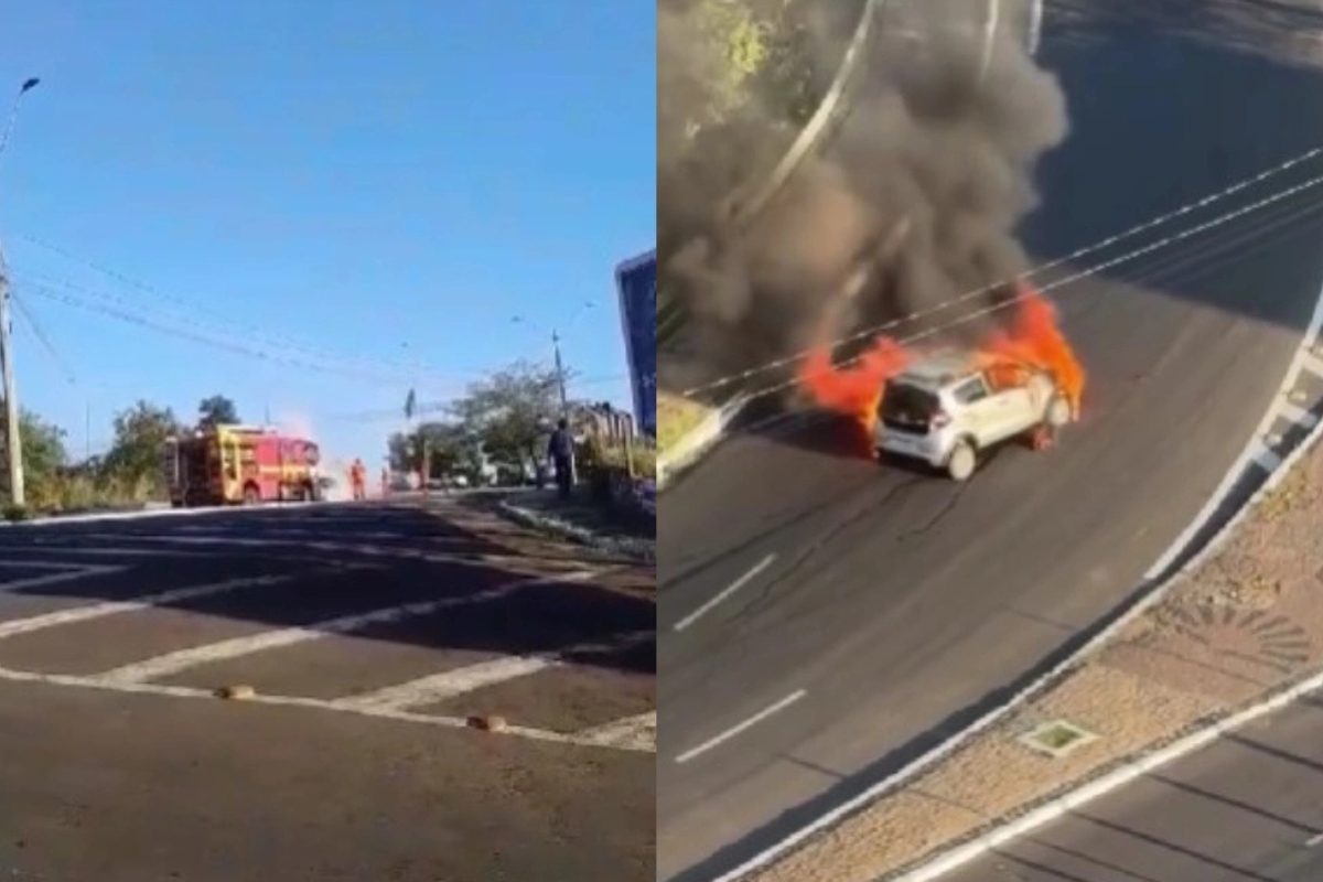 Carro pega fogo em acesso à Ponte JK e deixa trânsito lento em Teresina