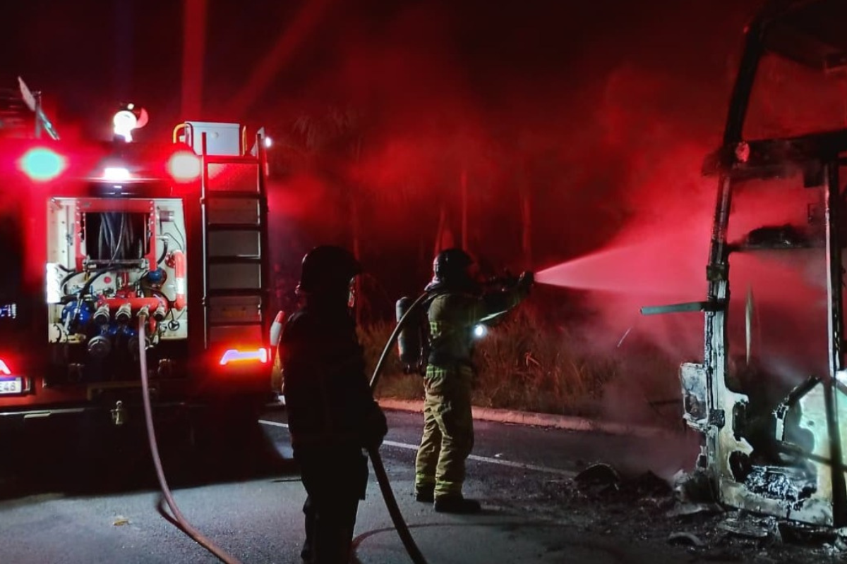 Ônibus de turismo é destruído por incêndio na BR-343 no Norte do Piauí