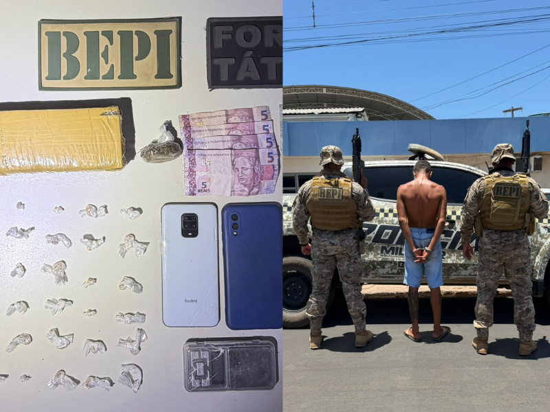 Homem joga sacola com drogas no telhado ao ver policiais e é preso em Picos