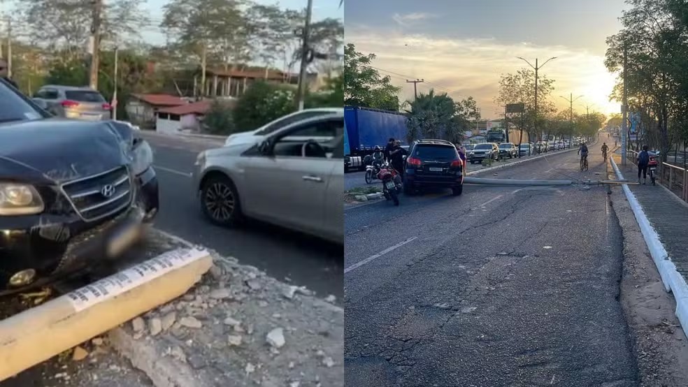 Motorista derruba poste após colisão e interdita ponte em Teresina