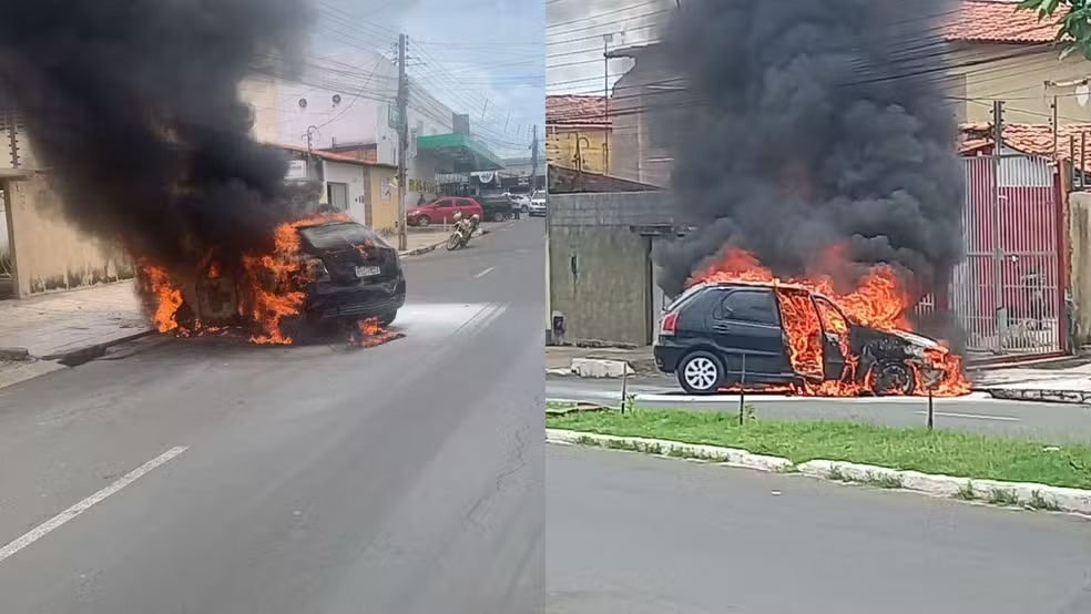 Carro é destruído por incêndio após ser ligado em garagem na zona Sul de Teresina