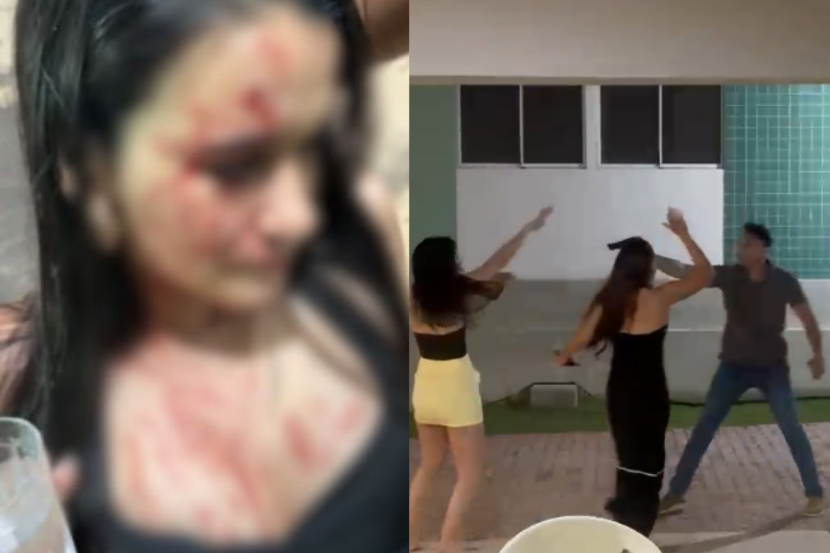 Homem é flagrado agredindo jovens com arma durante discussão em condomínio