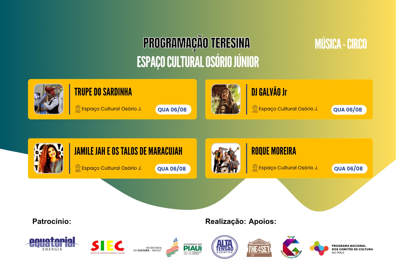 Cultura na Praça: música e circo gratuitos nesta quarta (6)