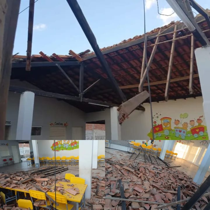 Telhado de creche desaba em Dom Expedito Lopes durante feriado