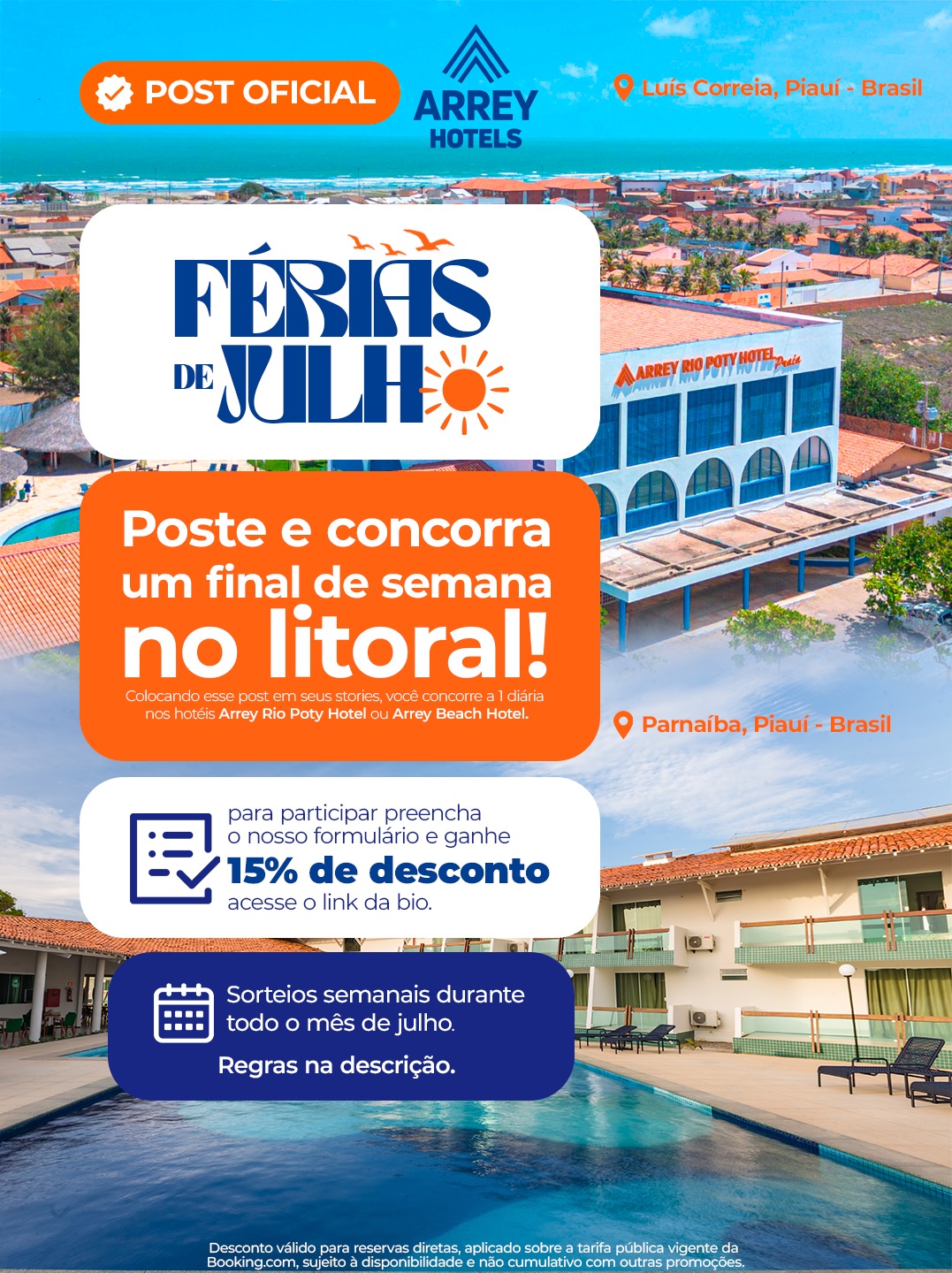 Arrey Hotels lança campanha de férias com sorteios e descontos para incentivar o turismo no litoral