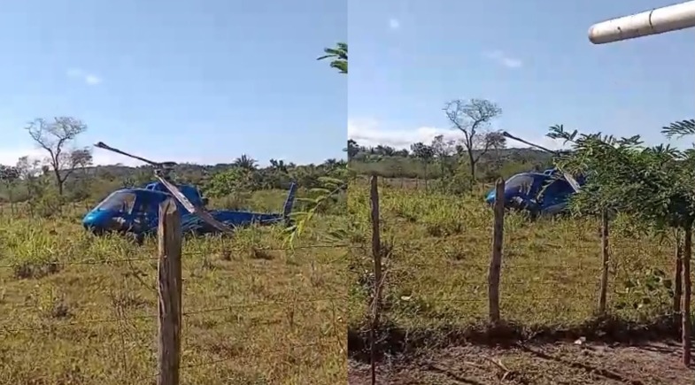 Queda de helicóptero em quintal deixa seis pessoas feridas em José de Freitas